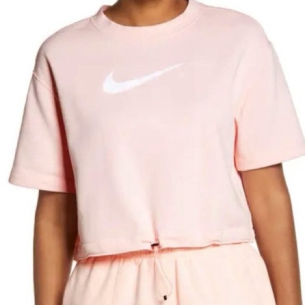Nike Light Pink Cropped Tee size medium women adjustable waist